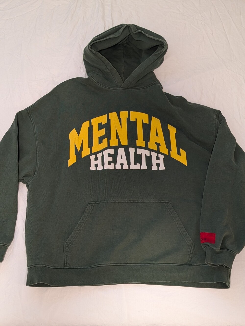 CHNGE Oversized Dark Green Hooded Sweatshirt with Yellow & White Graphic Mental